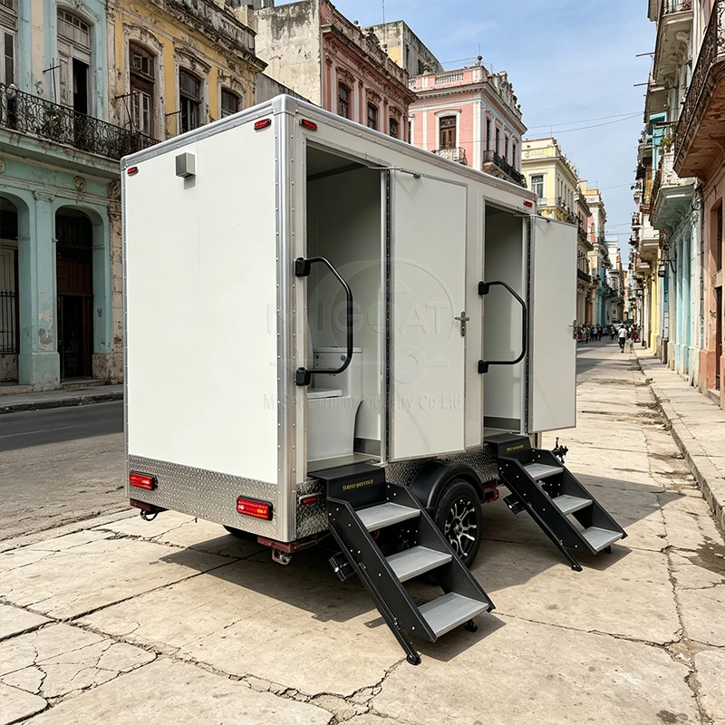 Portable Bathroom Trailer Two Private Compartments With Toilet Sink and Mirror for Outdoor Event Rental Business