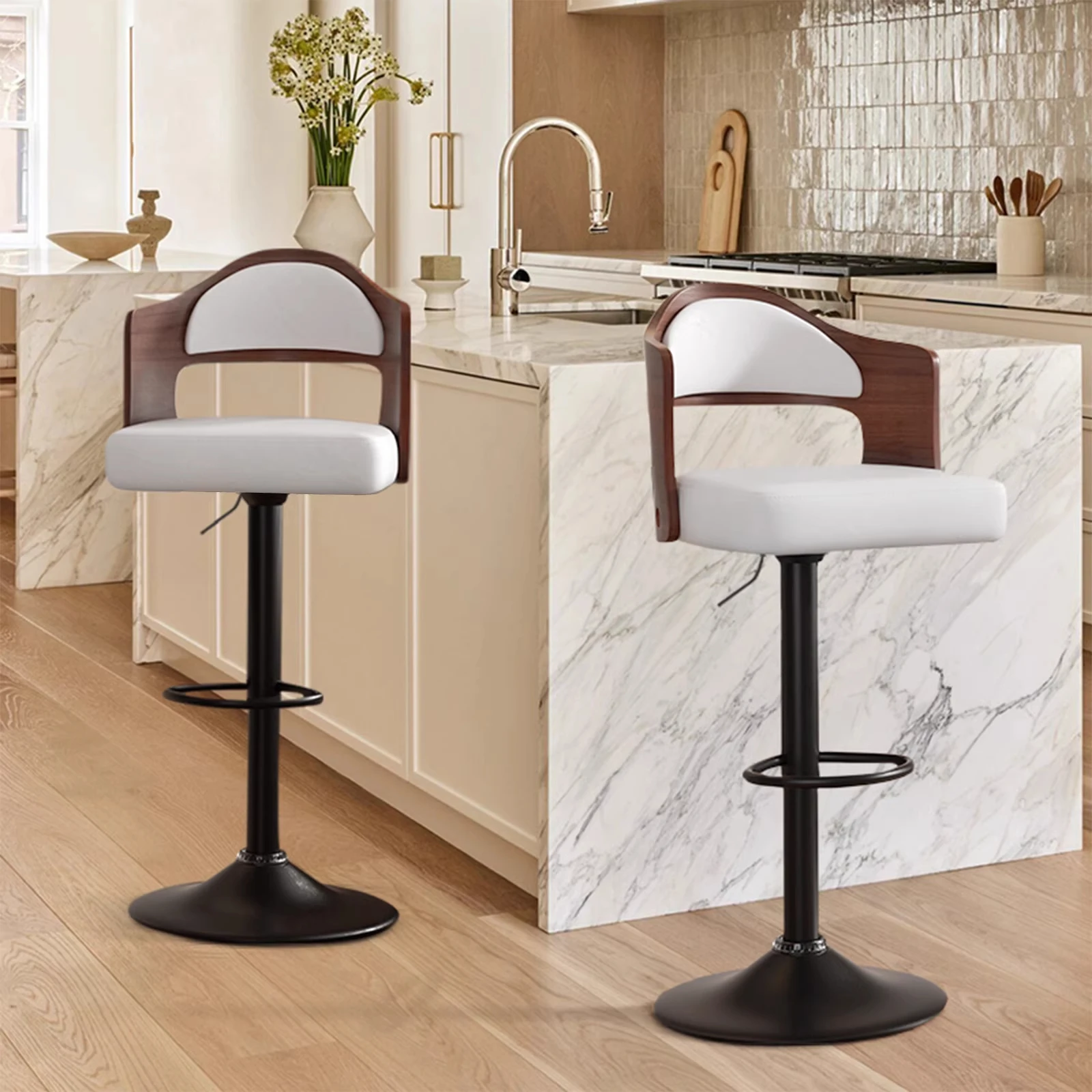 

Modern Design Solid Wood High-Legged Curved Chair for Bar with Rotating Front & Backrest Simple Lift Bar for Household Use