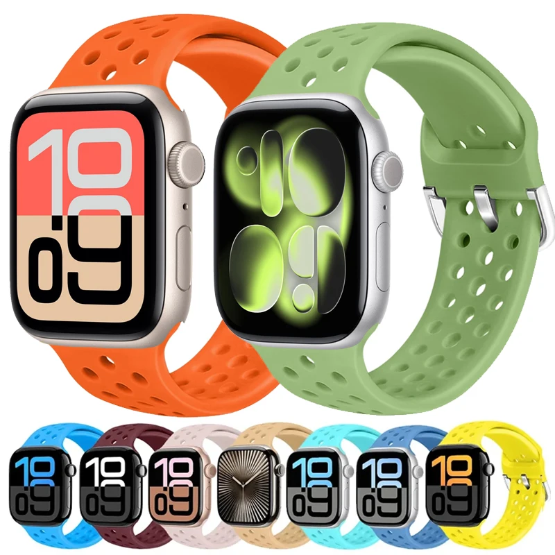 Silicone Strap For Apple Watch Band Series 11 10 46mm 42mm 45mm 41mm Sport Bands Bracelet For iWatch Ultra 3 2 49mm SE 3 40 44mm