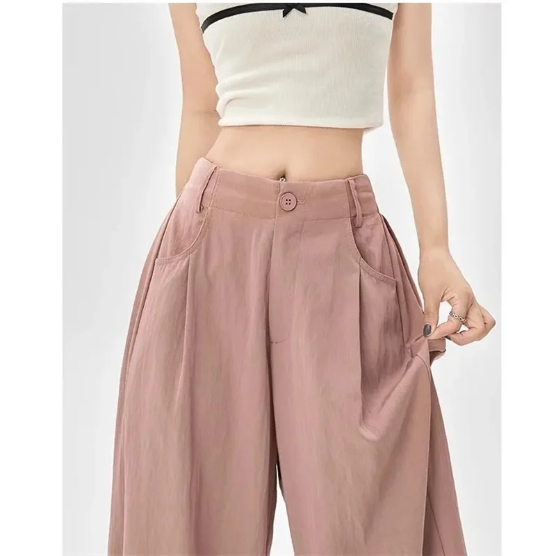 Cotton and Linen Women's Wide Leg Full Pants High Waist Summer Female Elegant Minimalism Straight Loose Trousers 2025 Autumn