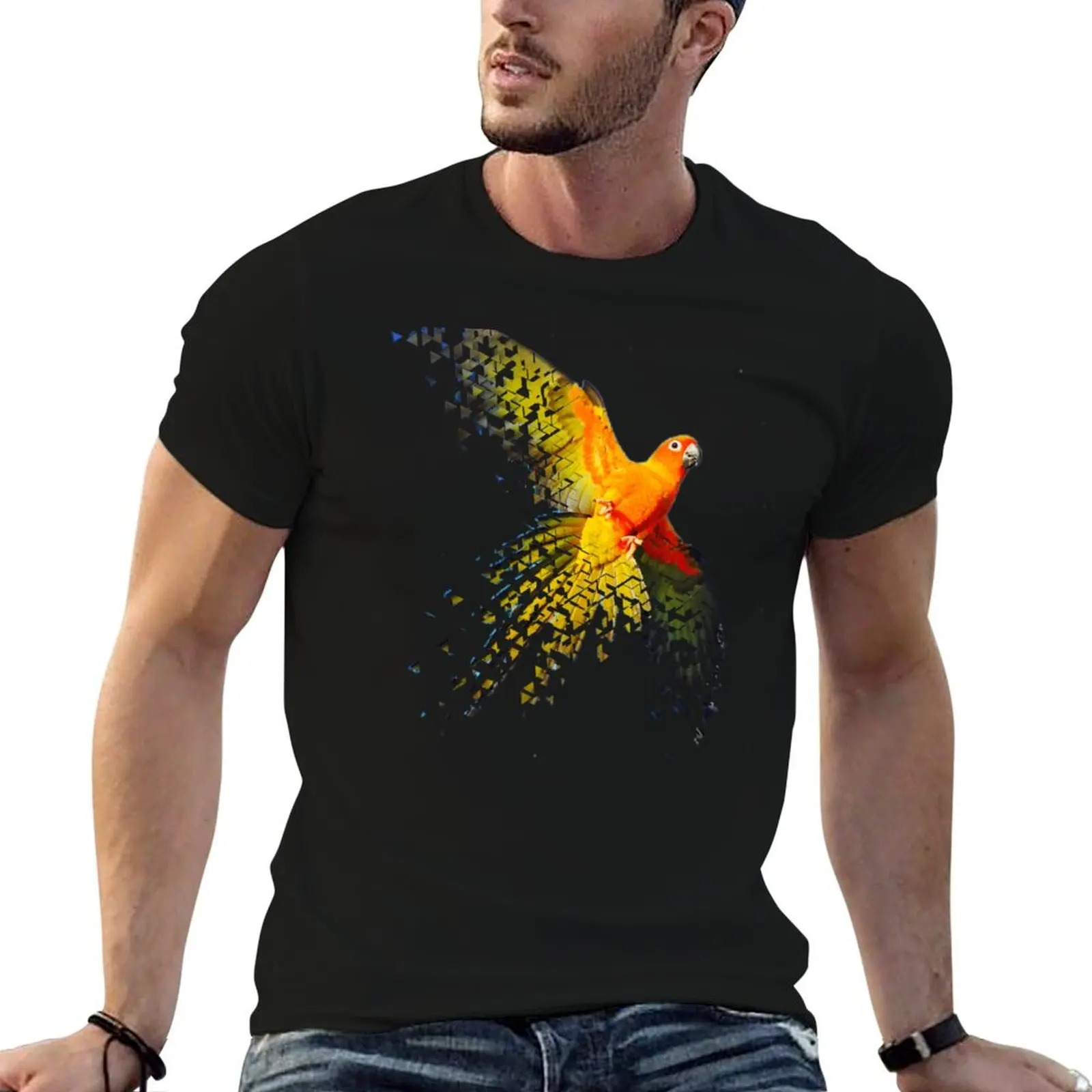 Sun Conure Beautiful Dispersed Flying Design T-Shirt Sport Basic Moisture Wicking Tee