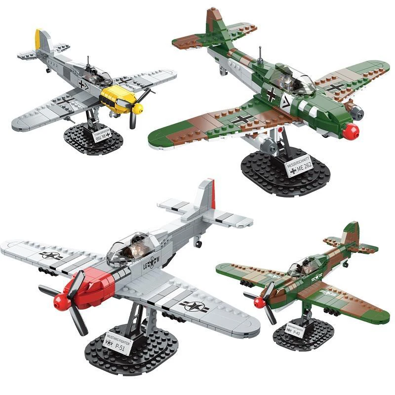 WW2 Military Series Aircraft Building Block DF-109 ME262 P51 P40 German-Soviet Aircraft Assembly Model Children\'s Toys