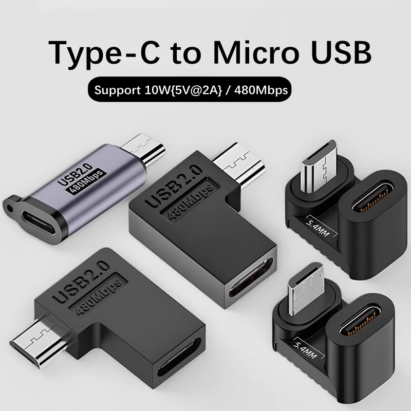 2PCS 90 Degree Left Right Angle Adapter micro USB male to TypeC USB-C female Converter Plug 5V 2A Data Transfer Connector