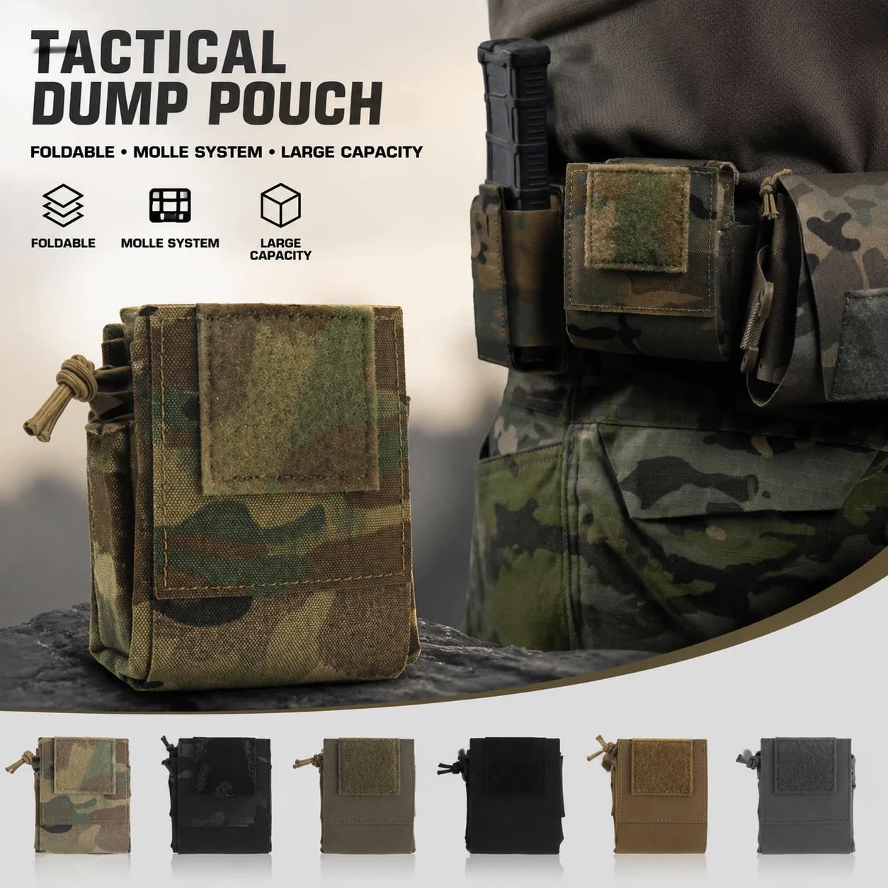 戦術的な折りたたみ式-molle-ユーティリティポーチポータブル収納バッグ大容量アウトドアギアオーガナイザーパック調節可能なコンパクトデザイン