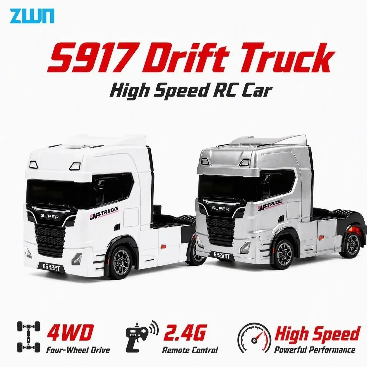 S917 1:43 2.4G Mini RC Tractor Truck With Lights 4WD High Speed Drift Remote Control Car Heavy Truck Trailer Toy For Kid Gift