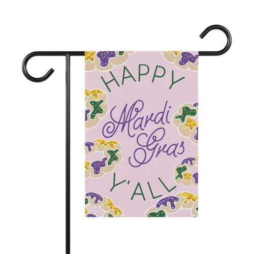 Happy Mardi Gras Garden Flag 12x18 Double Sided Purple Outdoor Yard Decor IIX WZZ yyi