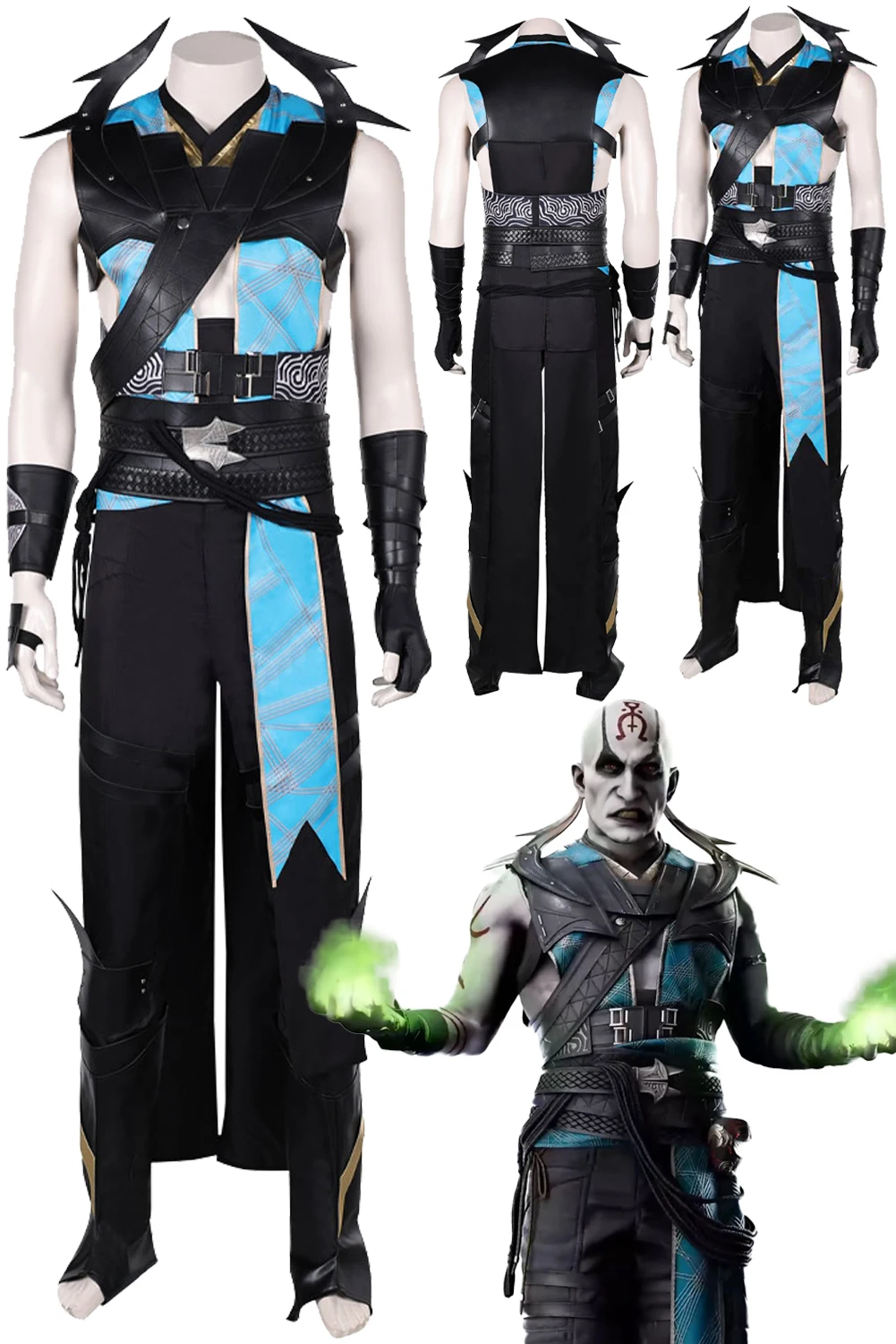 

Quan Chi Cosplay Anime Men Outfits Game Mortal Kombat Disguise Costume Full Set Handguard Knee Pads Suits Male Halloween Suits