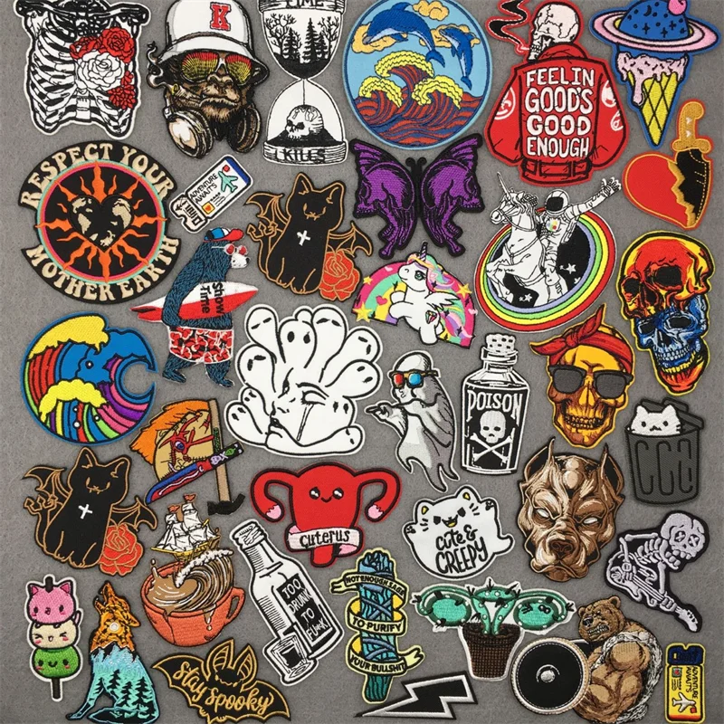 Embroidery Patch Anime Clothes Patches Textile Backpack Sewing Clothes Hooks DIY Punk Skull Cartoon Iron on Patches