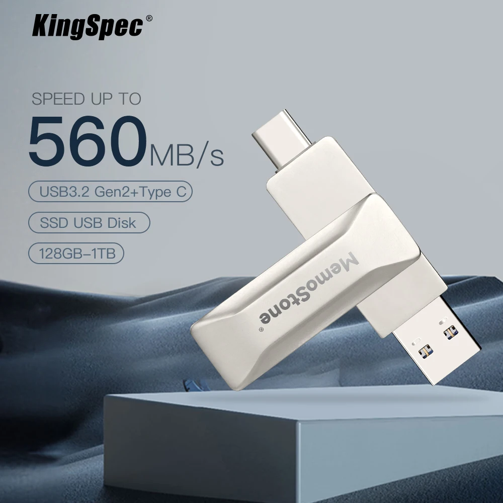 

KingSpec USB Portable SSD 256GB 512gb USB3.2 Type C Pen Drive External Solid State Disk Flash Drives for Laptop PC Tablet