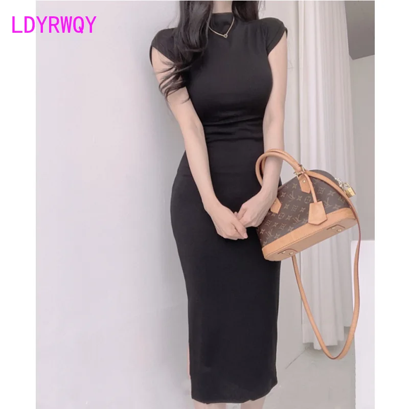 South Korea 2022 autumn outfit new temperament women half high collar sleeveless figure long dress woman