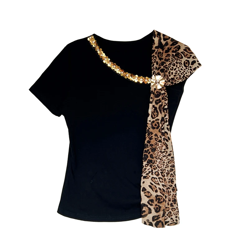 MadBlack-Women European T-Shirt, Sexy Skew Collar Diamond, American Retro Short Sleeve Slim M-3XL Tee, 2026 Summer New T66205CC