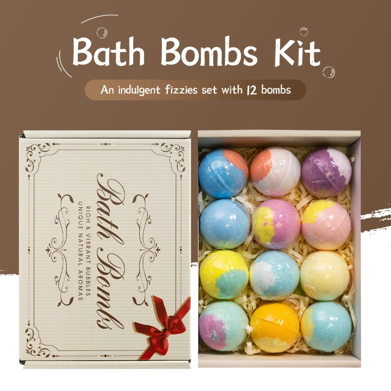 12-Piece Gift Set of Bath Bombs and Foot Soak Balls with Essential Oils and Scented Bath Salts—Bath Bombs Kit