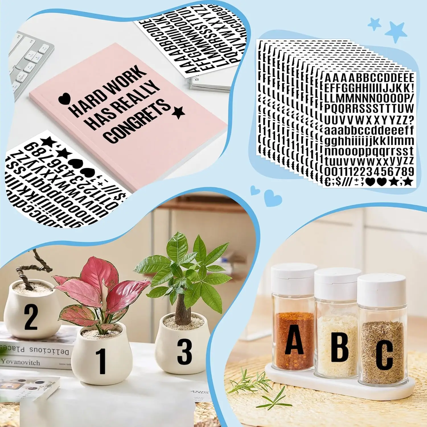 2325 Stück/15 Blätter Vinyl-Buchstabenaufkleber Alphabet-Sticker 0,5 Zoll Selbstklebende Buchstaben für Scrapbook Wasserflaschen – Detail 5