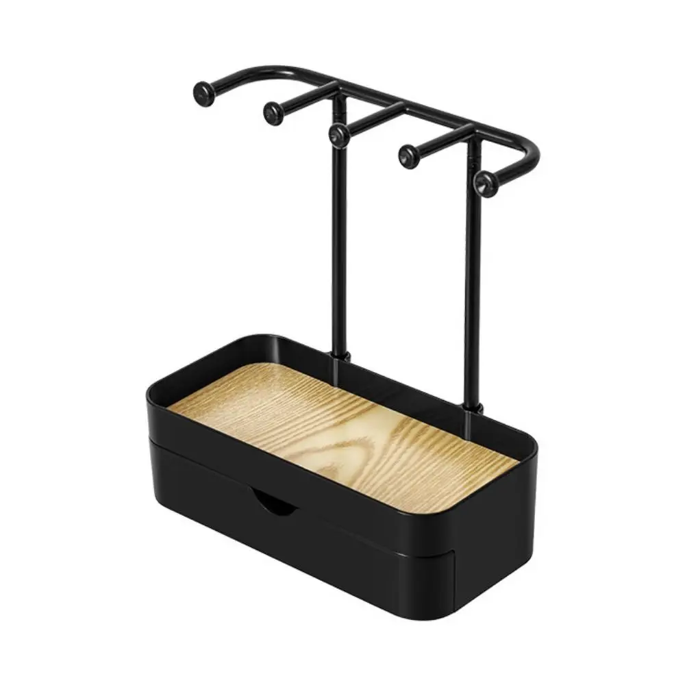 

With Tray Jewelry Display Stand Double Layer Save Space Earring Storage Rack Hanging Holder PP and Wood Jewelry Organizer