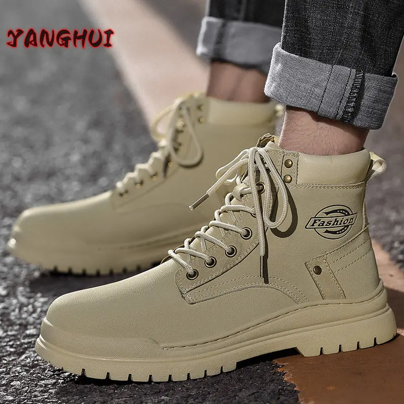 

Winter Round Head Lace Up Solid Color Motorcycle Boots for Men Comfortable Soft Warm Oversize Shoes Waterproof Chaussure Homme