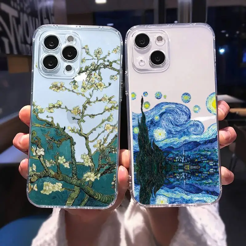 Art Van Gogh Oil Painting Phone Case Transparent soft For iphone 11 13 12 14 pro max mini plus