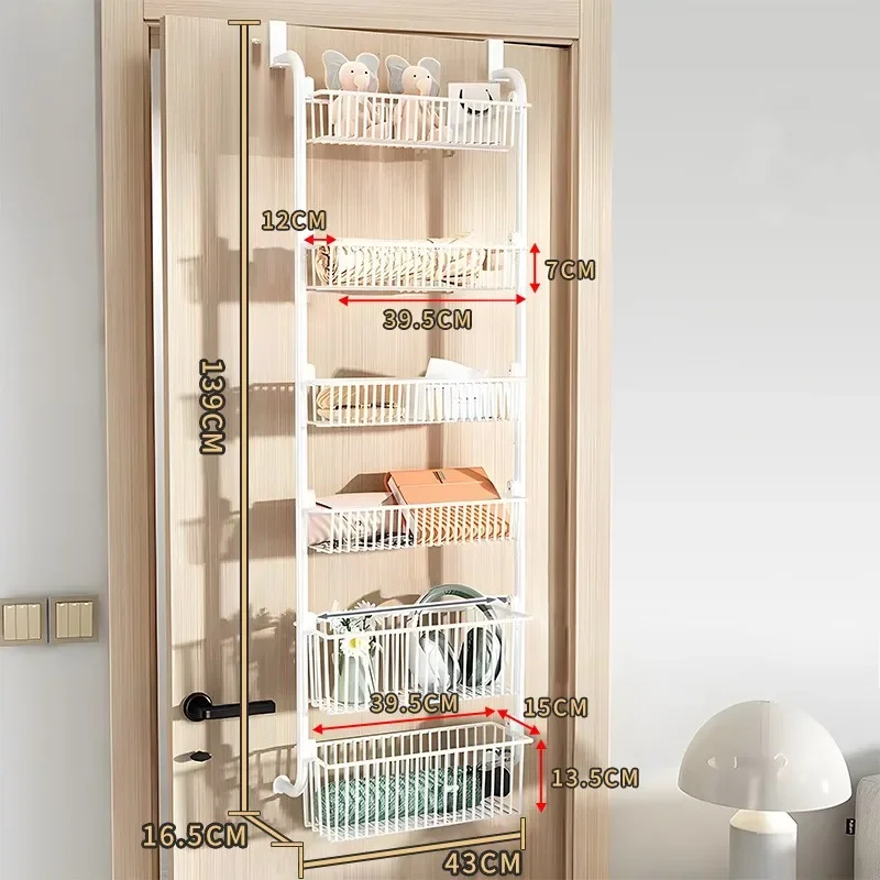 6-Layer wall-mounted steel storage rack, kitchen metal door hanging organizer, functional storage rack