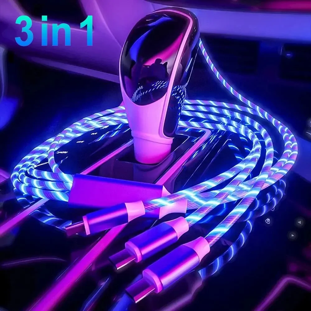 

3-in-1 LED Glow Fast Charging Cable | 3A High-Speed Charging | Micro USB | Type C | Multi-Brand Compatible
