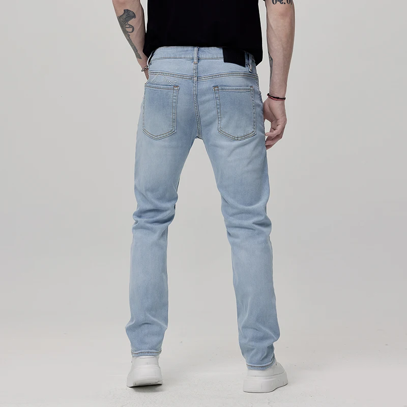 2024 Spring and Autumn New Men's Clothing Casual Trend All-Matching Comfortable Slim Fit Skinny Light Color Denim Trousers