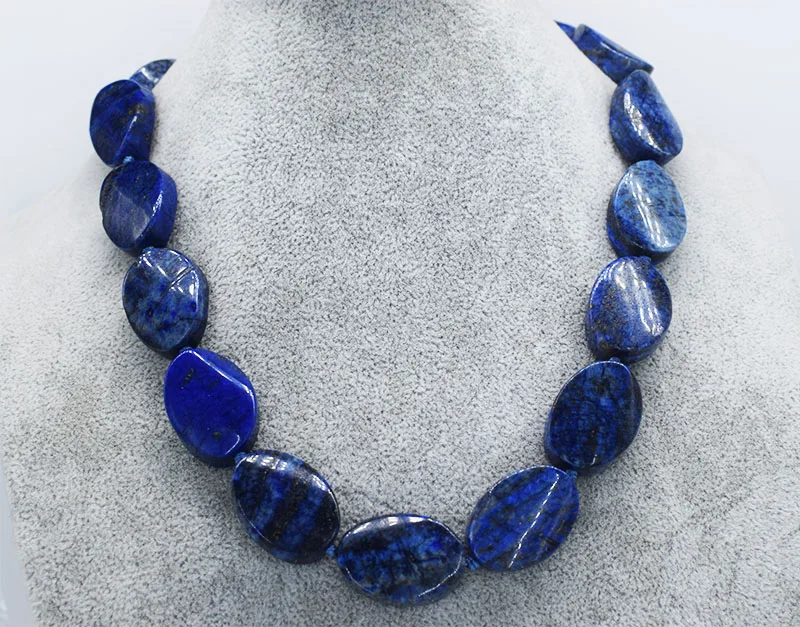 

blue lapis lazuli faceted flat oval wave 46cm nature wholesale bead FPPJ 18*25mm