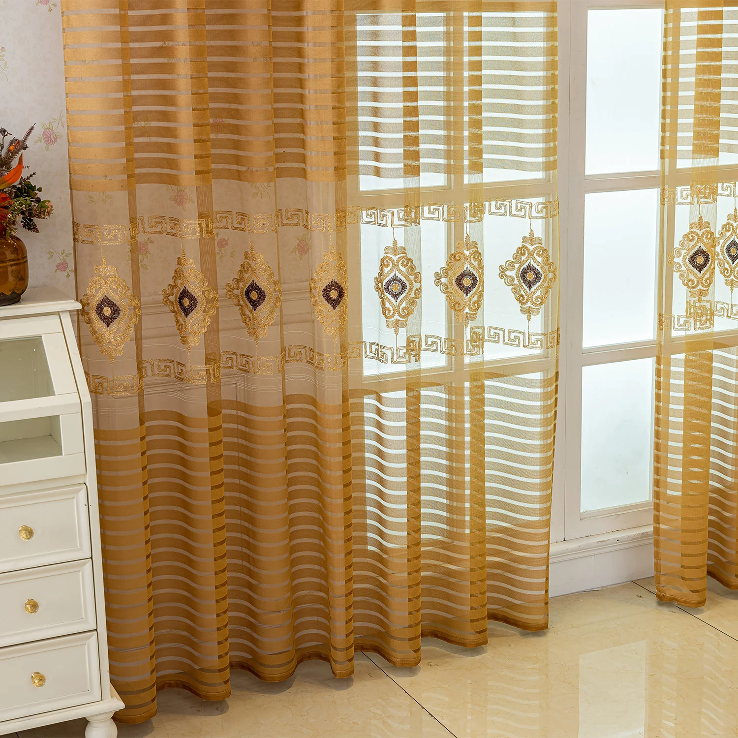 European Vintage Jacquard Blackout Curtain, Luxury Damask Pattern Window Drapes, Thermal Insulated Curtains for Living Room Bedr