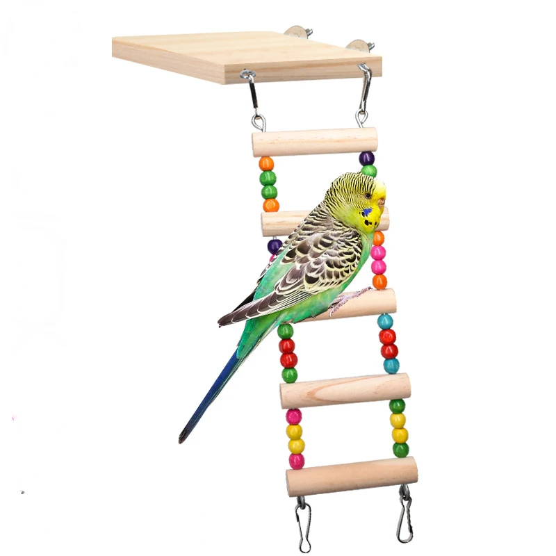 12 Stairs Bird Swing Toy Wooden Parrot Perch Stand Playstand with Chewing Beads Cage Playground for Budgie Birds