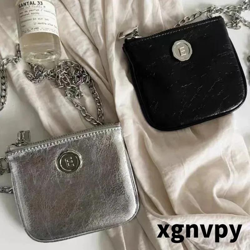 Xgnvpy Fashion Mini Shoulder Bags PU Black Silver Zipper Cross Body Bag for Women Lipstick ID Credit Card Money Storage Bags