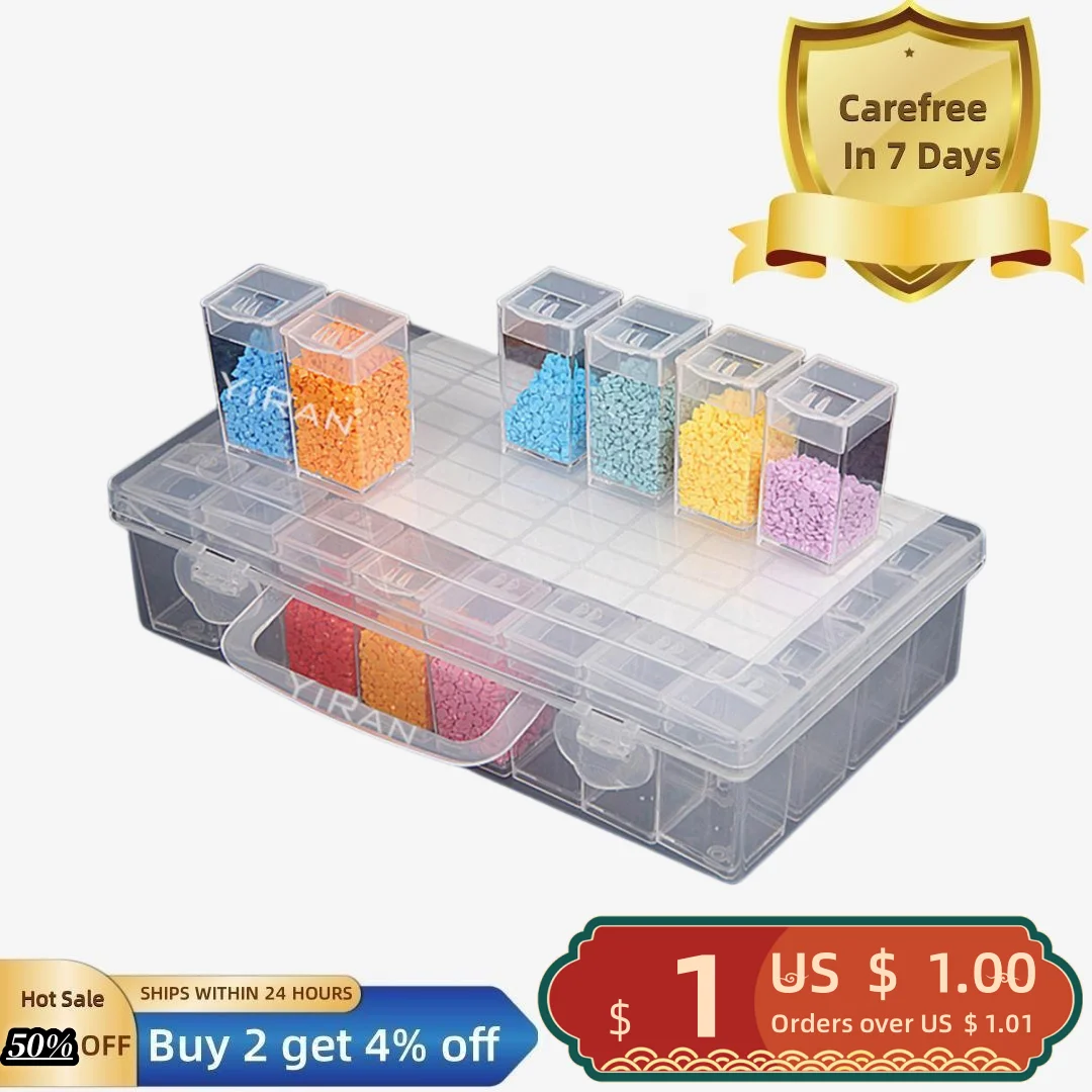 

32/64 Grid Transparent Visible Bead Organizer Separate Grids Handle Diamond Painting Rhinestone Storage Box