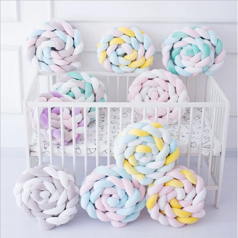 The Baby Bumper Bed Is Wound with Woven Braid Knot Pillow Cushion for Infant Bebe Crib Protector Cot Room Decor