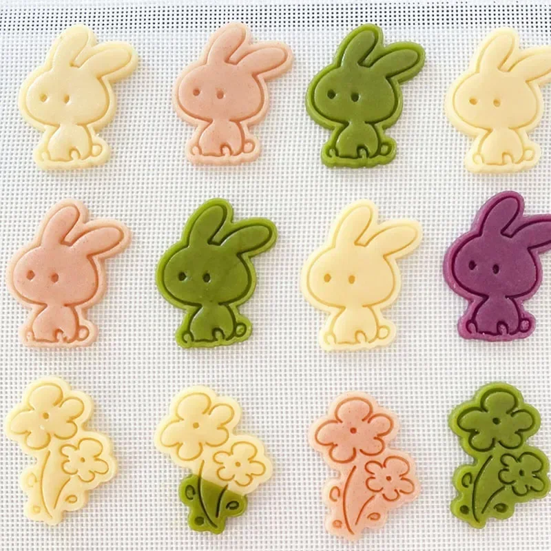 Cute Cartoon Bunny Cookie Cutters 3D Rabbit Flowers Frosting Biscuit Mold Baking Cookie Embosser Tool Fondant Craft Supplies