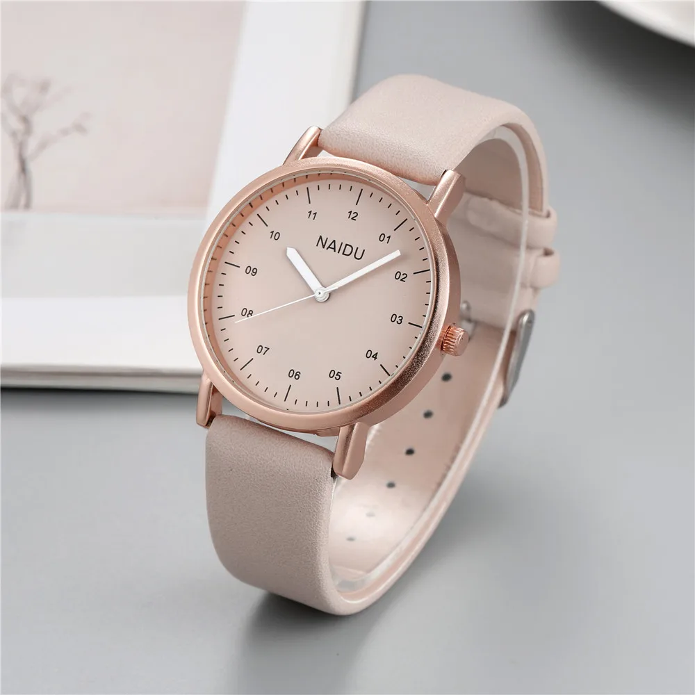 elegant fashion round dial women casual leather watch