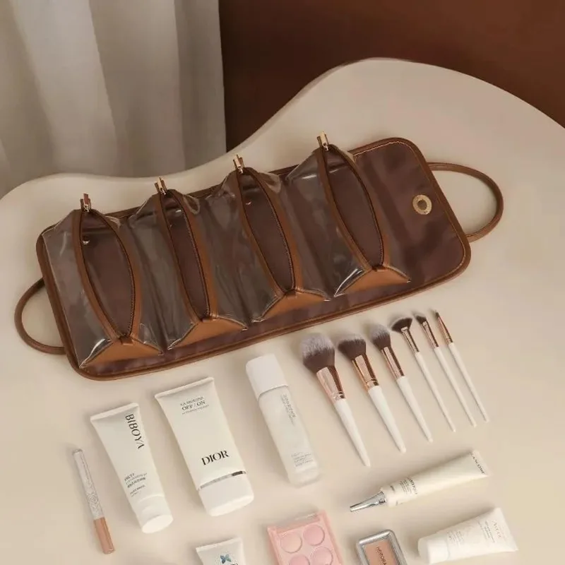 4-in-1 Makeup Bag Folding Cosmetic Bag Portable Travel Makeup Bag Roll-Up Cosmetic Storage with Handle for Women toiletry bag