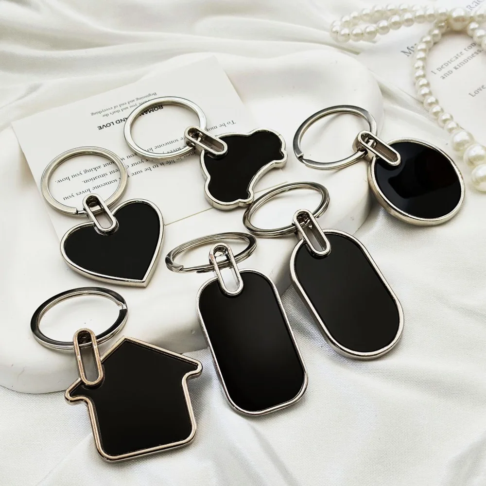 

Custom Logo Name Metal Stainless Steel Engraving Black Keychain Pendant Car Fashion Personalized Keyring Bag Print Lase Gift