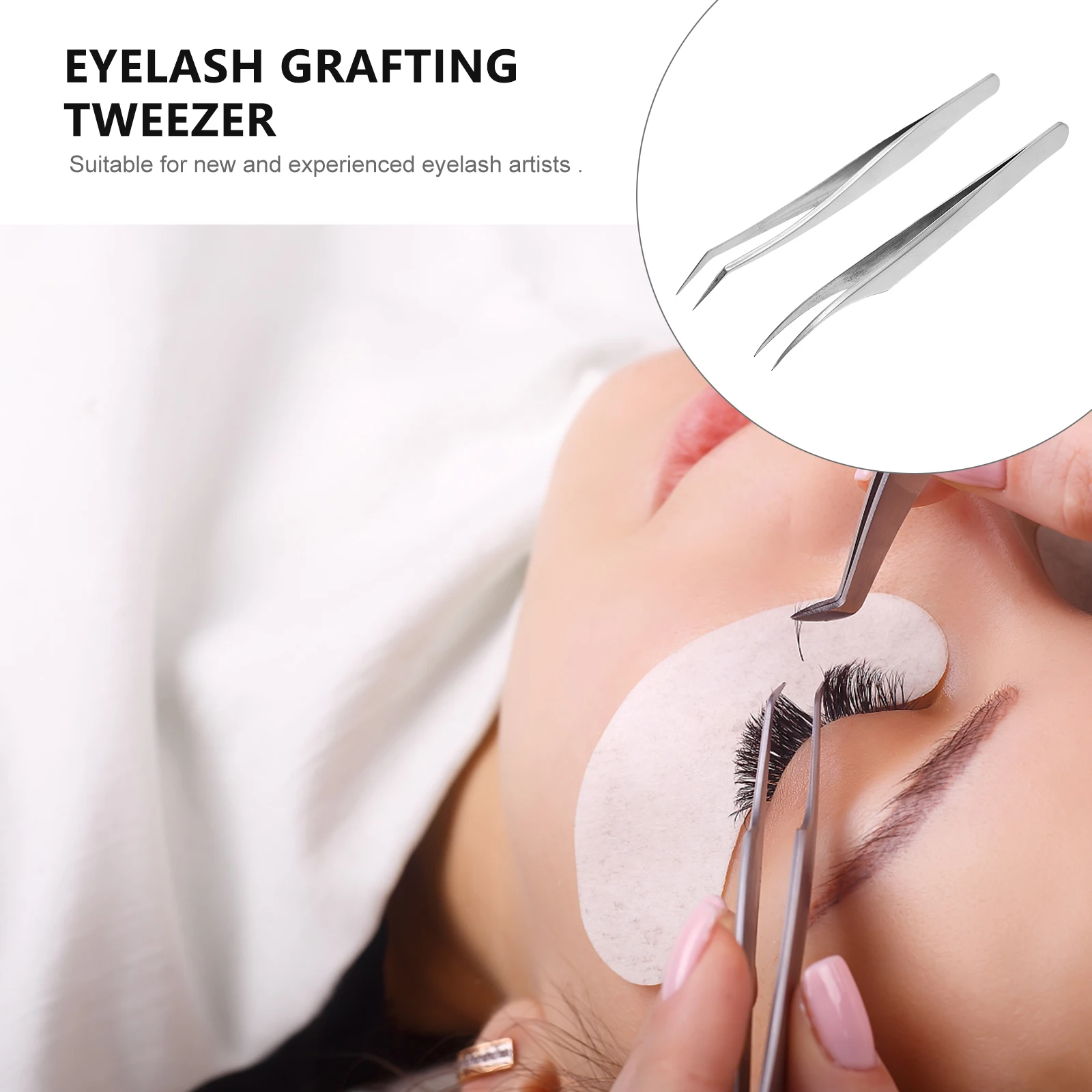 

2Pcs Eyelash Grafting Tweezers Stainless Steel Elbow Shape Lightweight Comfortable False Eyelash Extension Beauty Supplies