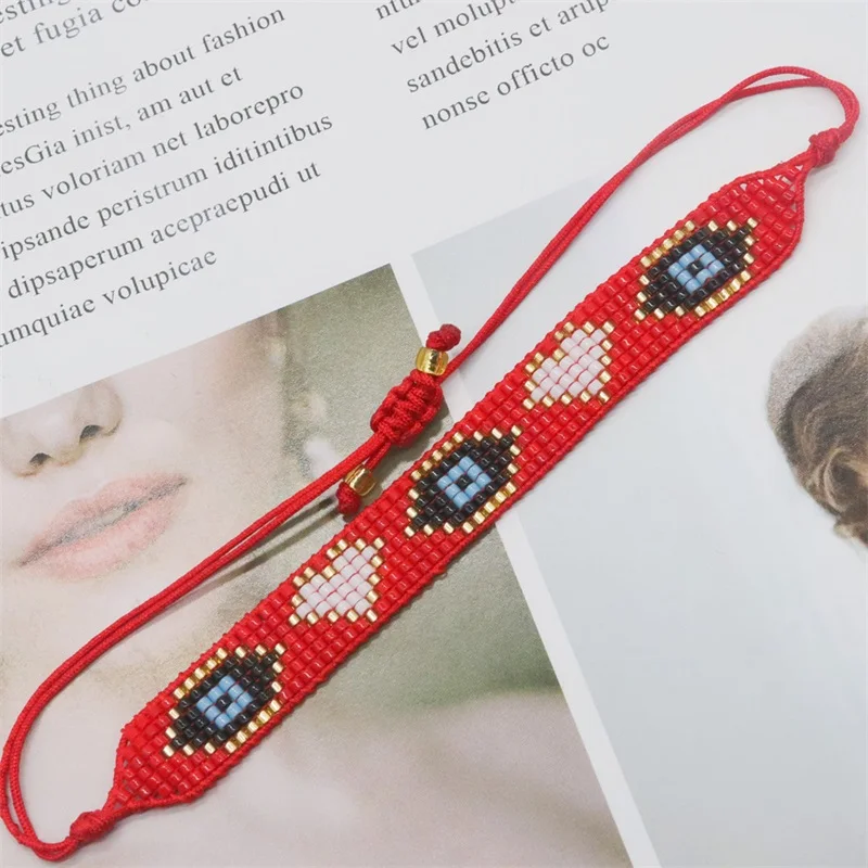 BLUESTAR Fashion Turkish Evil Eye Bracelet Red Heart Jewelry Miyuki Seed Beads Bohemian Handmade Woven Bracelets for Women