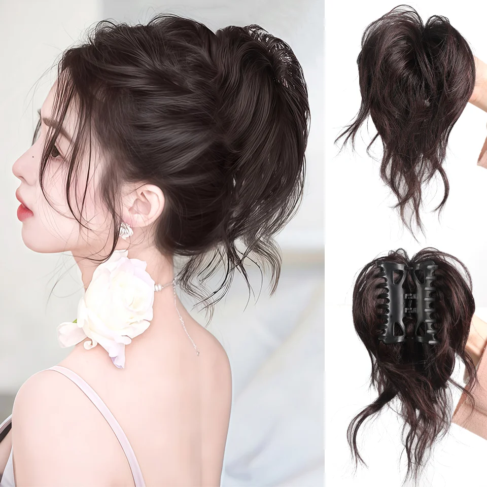 10 Inch Messy Bun Hair Piece Natural Fluffy Tousled Dark Brown Synthetic Hairpiece for Women Daily Party Wedding Wear