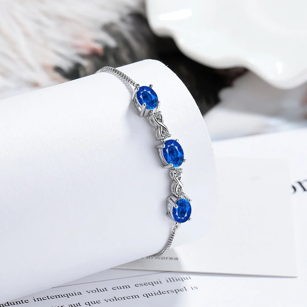 925 Sterling Silver Light Luxury Royal Blue Zircon Full Diamond Bracelet Birthday Anniversary Party Gift