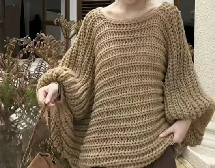 Backless Knitted Sweater for Women, Autumn and Winter Vintage Loose Lazy High-end Elegant Sweater