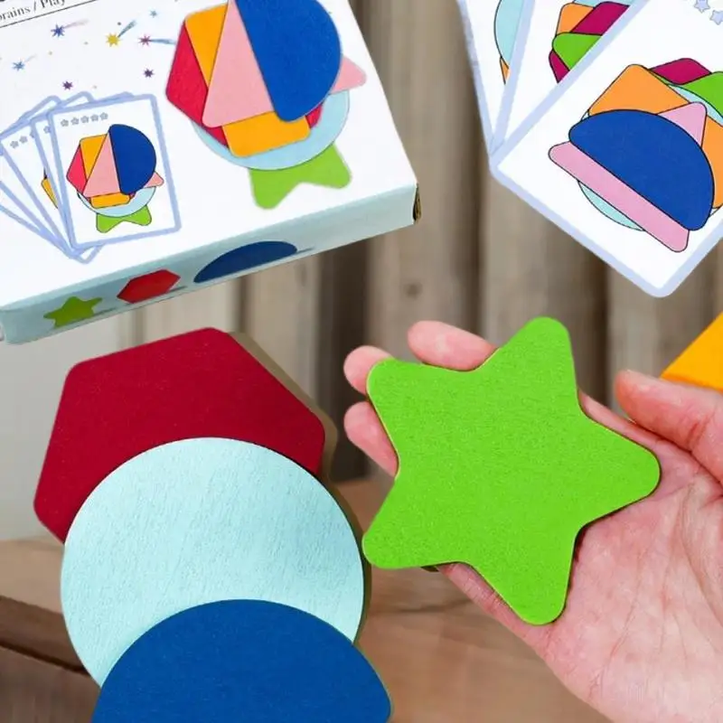 Set Puzzle Engrossing Forme geometriche realizzate in legno Giochi educativi impilabili con colori