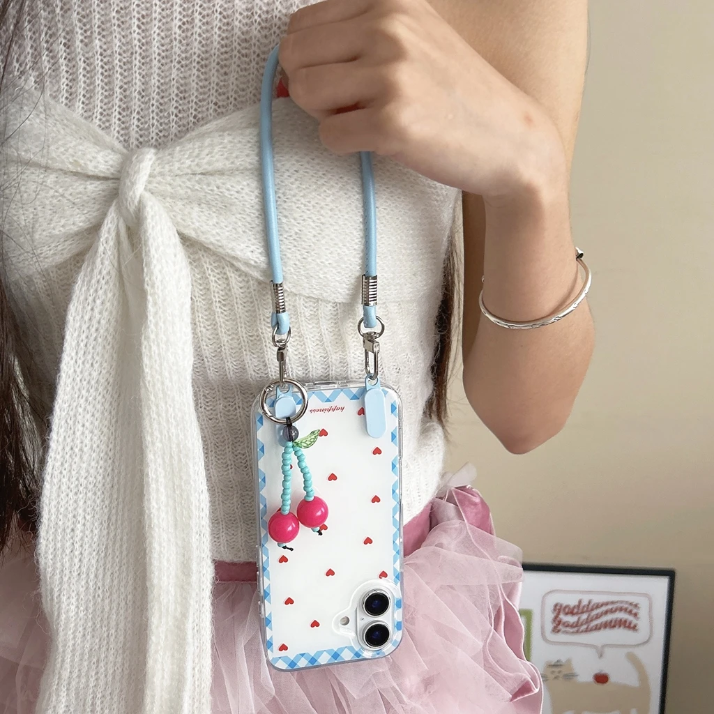 لطيف الطازجة شبكة نمط الأحمر الحب القلب الكرز الحبل صدمة برهان غطاء الهاتف القضية آيفون 17 16 15 14 13 برو ماكس #1