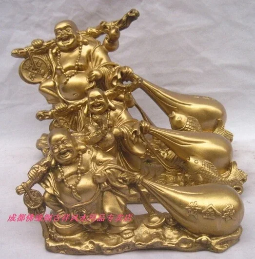 1pc crafts copper Bronze art Copper maitreya Large gold bags lucky laughing buddha bag bronze statue feng shui