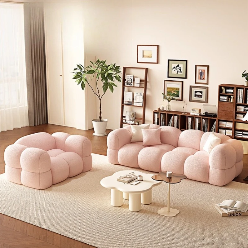 

Cream wind straight row marshmallow sofa living room small apartment bedroom clothing store pink double cat paw