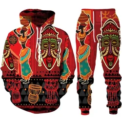 Ethnic Hoodie Set Men 3d Print Hoodies Trousers Suits Men Tracksuit Sets Personality Oversize Long Sleeve Ethnic Style Suit