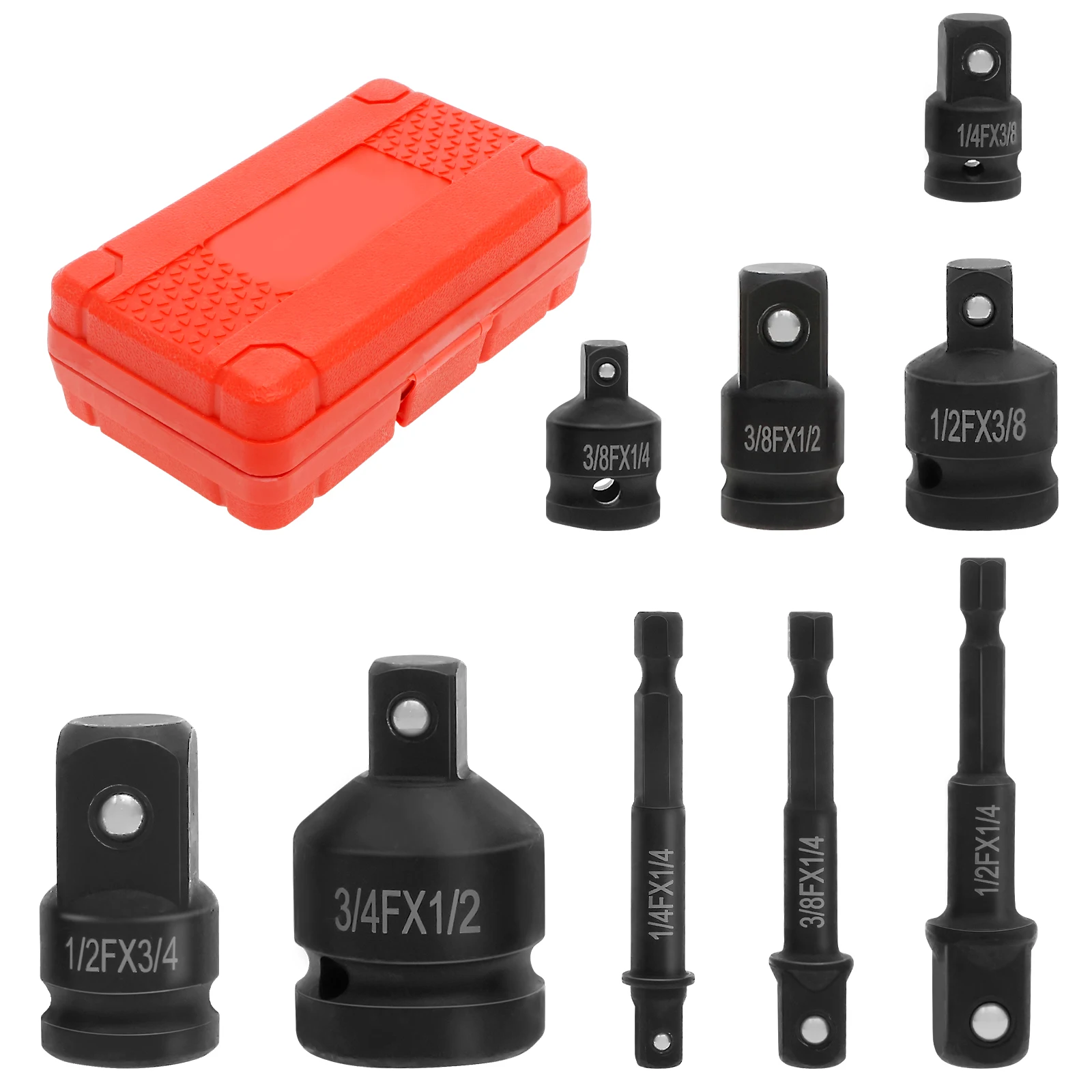 

9pcs Impact Socket Adapter Set 1/4" 3/8" 1/2" 3/4" Cr-V Steel Drive Socket Reducer Set for Impact Driver Wrench Conversions