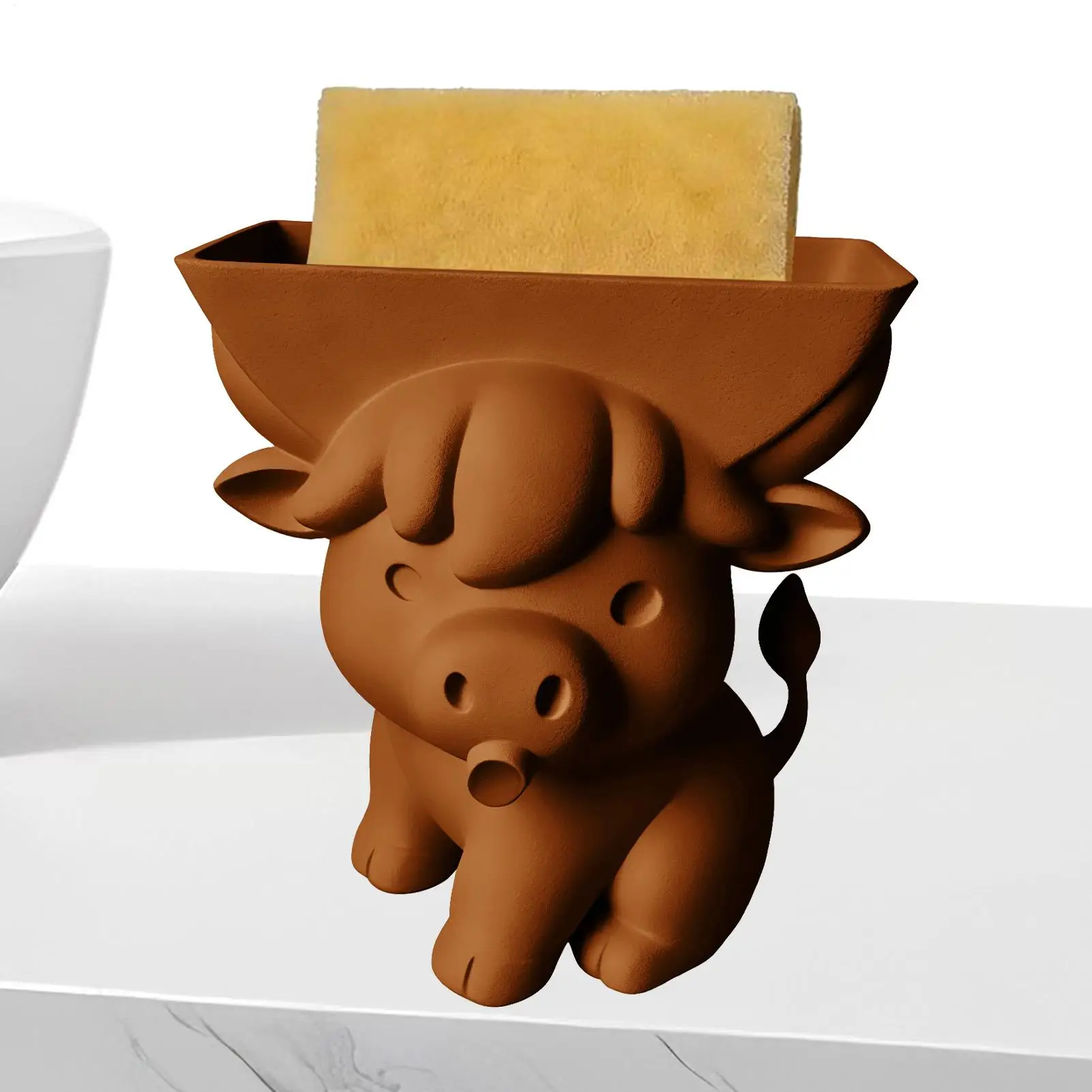 Cow Sponge Holder 3D Printed Cow Sink Accessories Cute Cattle Sponge Stand For Scotland Lovers Farmhouse Apartment RV Camper
