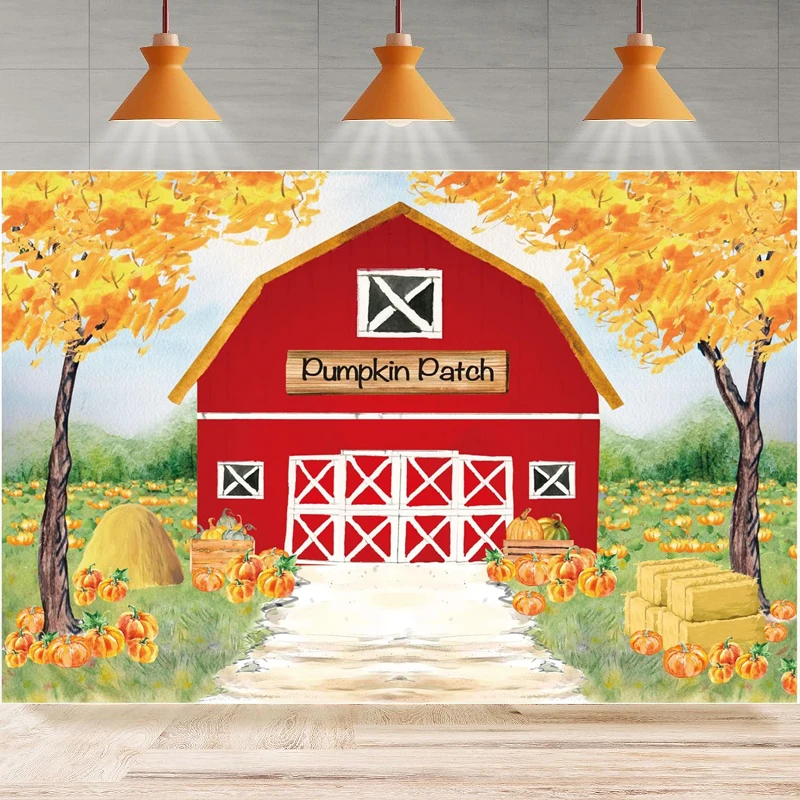 Fall Red Farm Photography Backdrop Autumn Great Pumpkin Halloween Farmland Birthday Background Party Backdrop Wall Banner Decor