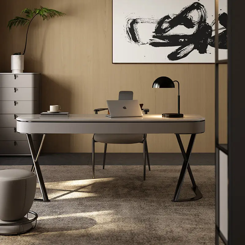 Minimalist desk, high-end study, whole house with natural marble desk