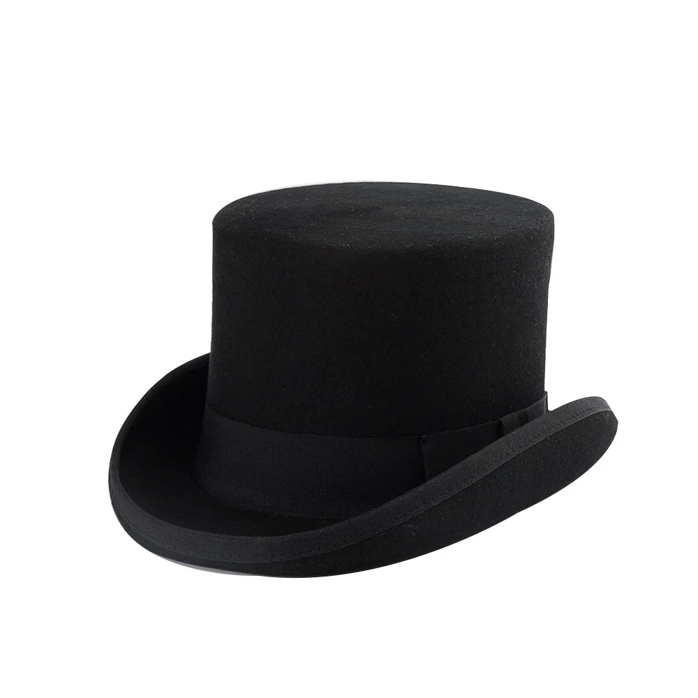 

Vintage Casual Flat Top Curved Brim Wool Felt Presidential Hat for Stage Performances, Ceremonies, and Events Wool Gentleman Hat