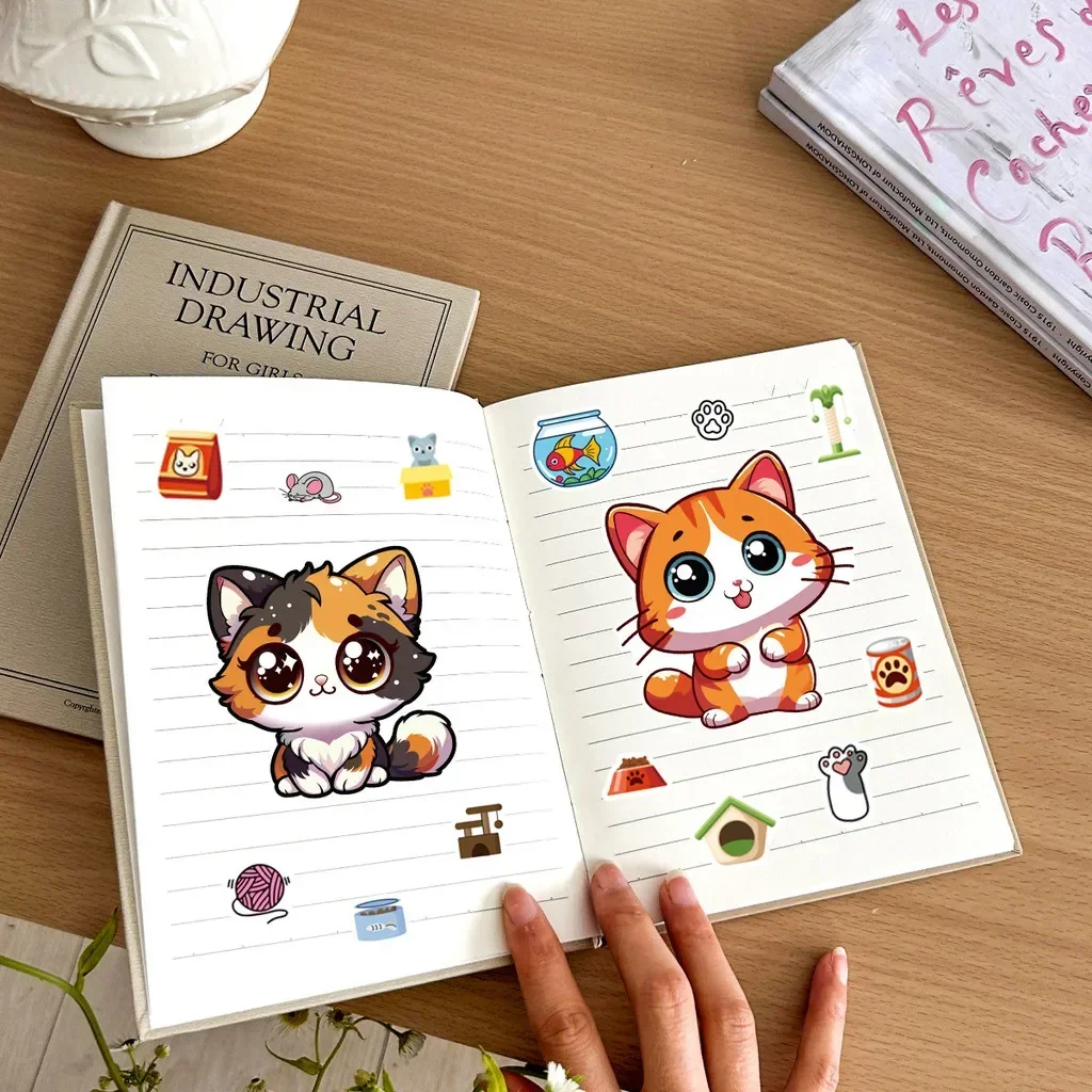 8 Pcs Cute Kitten Dress-Up Stickers - Cartoon Puzzle Kids' Toys, Waterproof Decor Decals for Notebook image 4