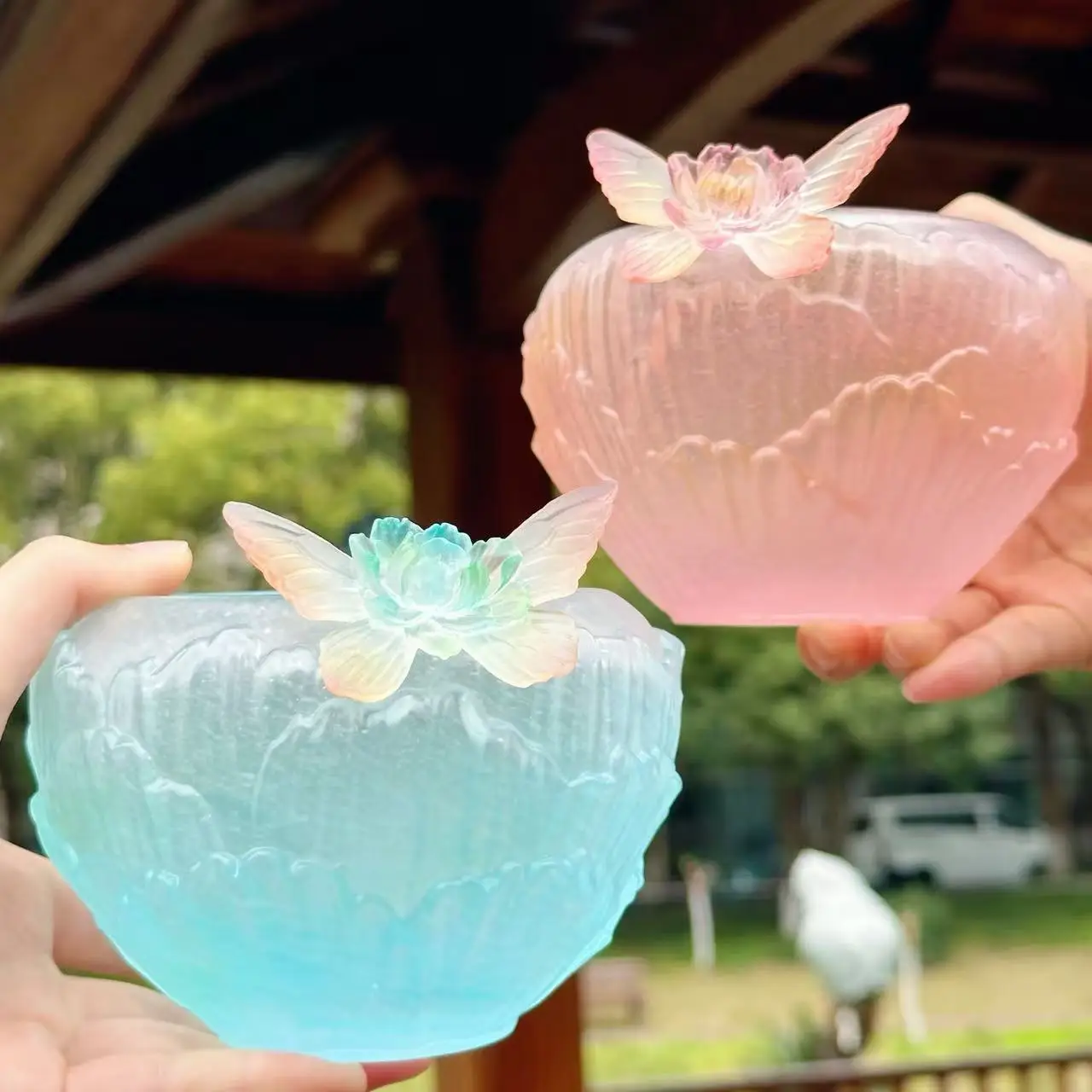Butterfly water basin ancient method gradual change glazed water holder large capacity water basin tabletop ornament